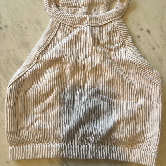 aerie Tops - Aerie Beige Ribbed Halter Crop Top